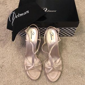 NIB Delman Champagne Satin Magical T heels sz 10